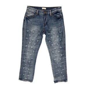 Blue Turtle Distressed Light Wash Punched Hole Detail Denim Jeans Women Size 9